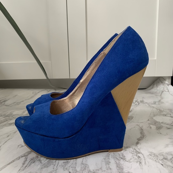 Qupid royal blue platform peep toe heels - Picture 6 of 7
